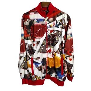 TOOL JEANS Vintage Mens King Of Hearts Cards Full Zip‎ Track Jacket 2XL *RARE*
